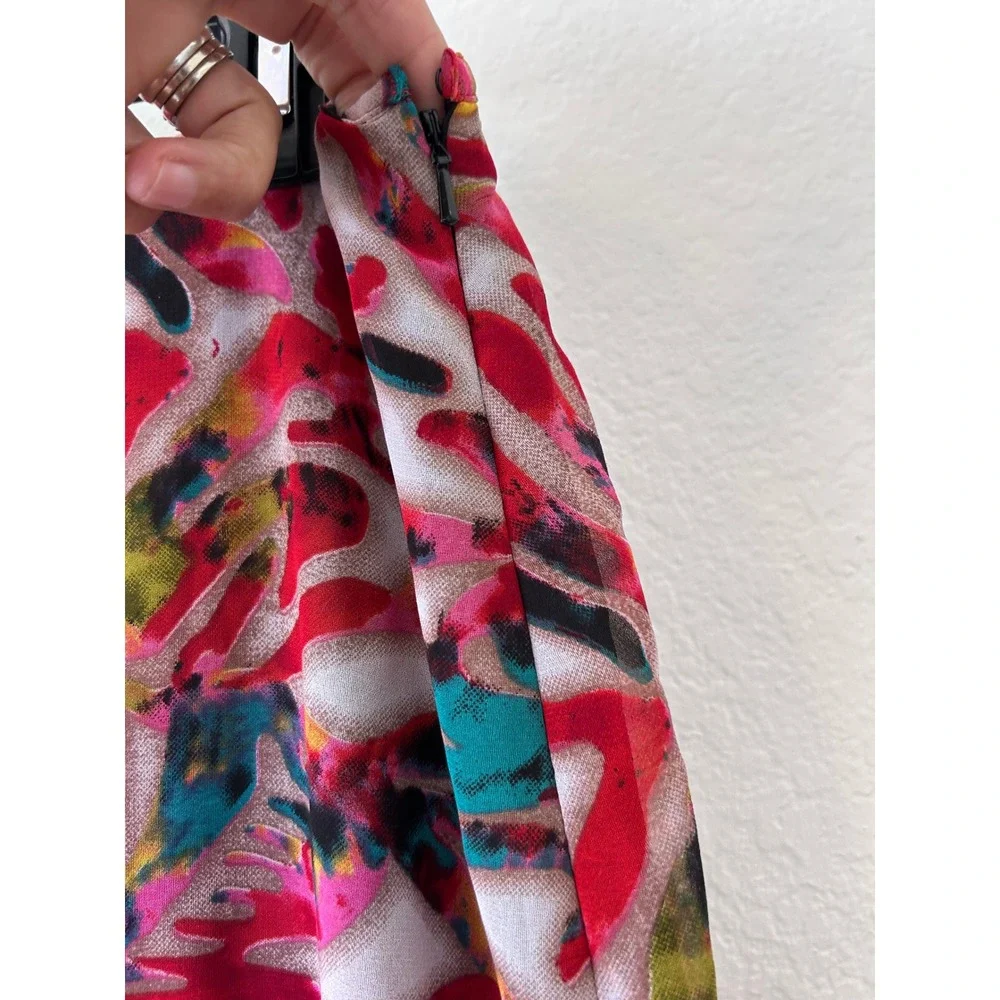 Tunique Boho Layered Frill Skirt - Pink & Blue Artistic Print - Festival Wear M‎